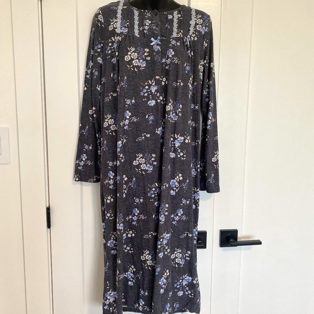 Carisma Flower Floral Print Pajama PJ Dress Midi Length Nightgown‎ Size Small